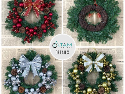 Vòng nguyệt quế Noel nhiều châu ĐK 40 - 55cm [Cổ điển - 3 màu] VNGQ-X-46